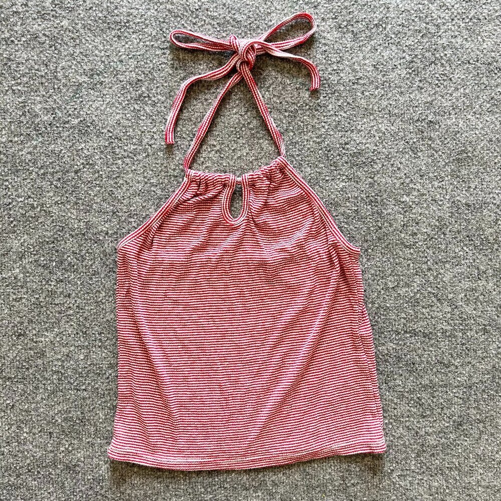 Brandy Melville Red White Striped Keyhole Halter Top Crop Top Women's One Size